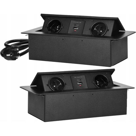 Prise électrique pour meuble - OR-GM-9035/B - Noir - Chargeur USB - 2 prises - Câble de 1,5 m (1/5)