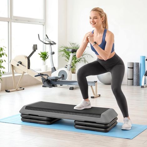 Height Adjustable Aerobic Stepper, Non-Slip, Grey (1/4)