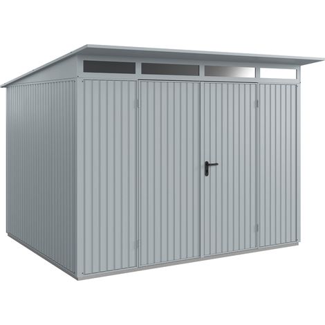 Hörmann Metall-Gerätehaus Berry Classic mit Pultdach Typ 3, 313 x 283 cm, fenstergrau, 8,9 m², 2-flüglige Tür (1/5)