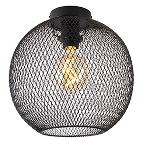 QAZQA Moderno Plafón moderno negro 30 cm - Mesh Ball Acero Redonda Adecuado para LED Max. 1 x 60 Watt (1/4)