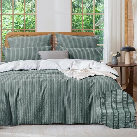 Ensemble de literie 220x240 Coton Jacquard Oeko-Tex Vert foncé 3 pièces