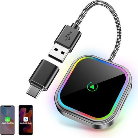 Adaptateur CarPlay sans fil 2 en 1 pour Android Auto, compatible iPhone et Android (Plug & Play USB). (1/5)