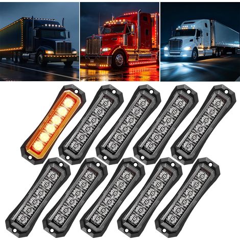 10× Feux de Gabarit à LED 12V-24V, 6 LED Feux Orange Jaune Lumière (1/5)