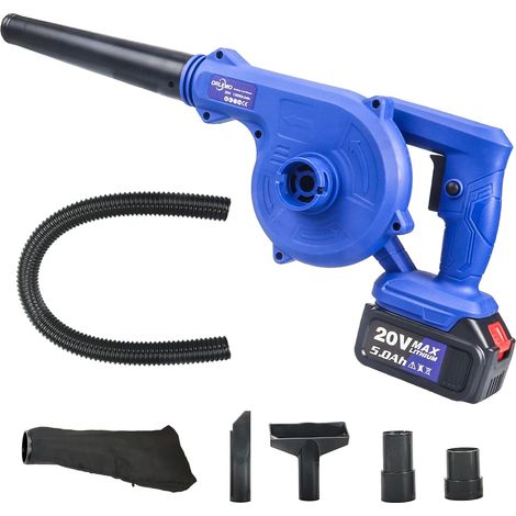 Souffleur de feuilles sans fil, 2 en 1 compact 20V 5.0Ah souffleur de feuilles et aspirateur avec batterie et chargeur pour l'entretien de la pelouse, la voiture, le dépoussiérage des coins