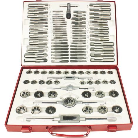 Juego de machos y fileras con giramachos, 110 piezas METALWORKS SKC110ETM