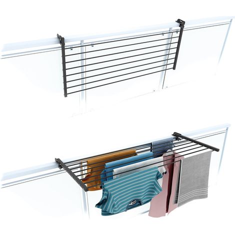 Séchoir à linge extérieur rabattable pour balcon – Inox et aluminium résistant aux intempéries – Supporte jusqu'à 15 kg – Installation facile – Foxydry (1/5)