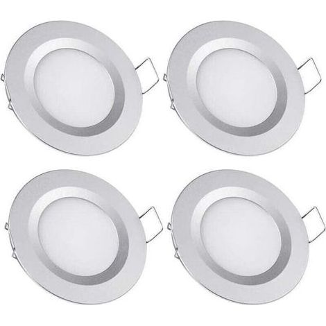 4 x Spot LED Encastrable 12V Trou 58-65mm 3W 6400K Plafonnier Encastré , XU,pour Camping-car Bateau Caravane Van Yacht Blanc froid (Finition argentée) - KZQ (1/4)