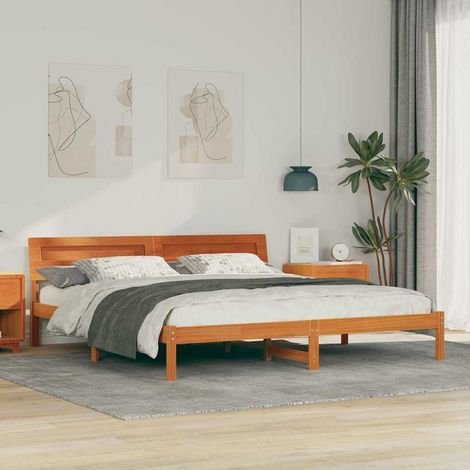 Estructura de cama con cabecera Marrón cera 180 x 200 cm