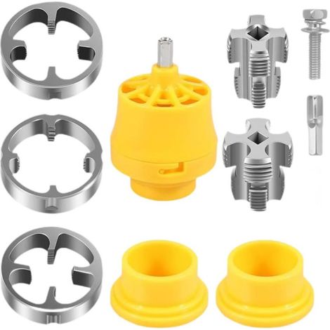 Elektrischer Bohrmaschinen-Gewindeschneidsatz für PVC-Rohre mit 3 Schneidbacken für 1/2", 3/4" und 1". (1/5)