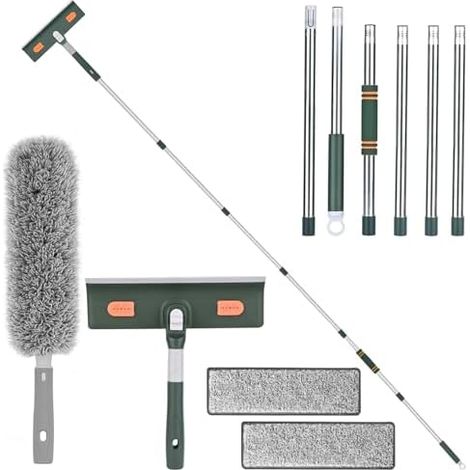 Raclette Vitre Professionnel de 250 cm, Lave Vitre Telescopique avec Grattoir en Silicone et Brosse en Microfibre, Kit Nettoyage Vitre, Raclette Vitre pour Fenêtres et Voiture (1/5)