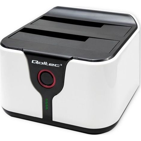 Qoltec 50309 HDD SSD Docking Station 2.5" y 3.5", SATA III, USB 3.0, 5 Gb/s SuperSpeed, con función de clonación, blanco (1/5)