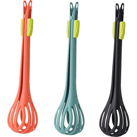 Trois mélangeur à main multifonctionnel en mini fouet outils de cuisine Silicone Noir Vert Orange (1/5)