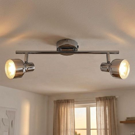 Deckenleuchte Deckenlampe Spotlampe Spotleuchte Wohnzimmerlampe Flurleuchte, 2 Flammig Spots beweglich, Chrom klar, 2x LED 4W 250Lm warmweiß, LxBxH 38x8x16cm (1/5)