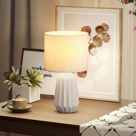 Lampada da comodino vintage in ceramica e lino, Ø22 x 39 cm, beige HAVRYA (1/5)
