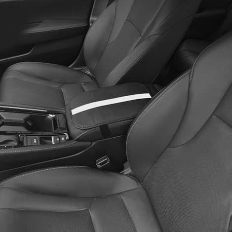 Zufoty Housse d'accoudoir de console centrale de voiture en cuir respirant pour accoudoir central de voiture, accessoires d'intérieur de voiture (noir/blanc) (1/5)