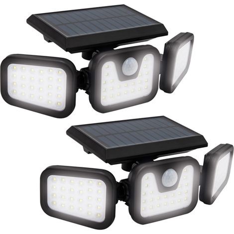 Lot de 2 lampes solaires d'extérieur LED avec capteur Lampe solaire à économie d'énergie avec batterie puissante 74 LED et 600 lumens de luminosité Avec détecteur de mouvement (1/5)