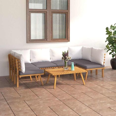 Salon de jardin 7 pcs Ensemble Table et Chaise de Jardin - avec coussins Bois d'acacia solide BV950785 - BonneVie (1/5)