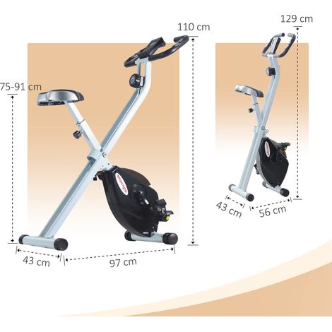 Vélo d'exercice magnétique pliable (8 vitesses, écran LCD, roues et selle réglables, noir) (1/5)