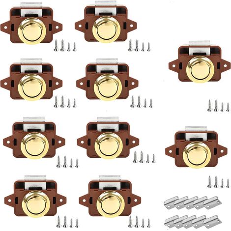 10 Pièces Verrous à Bouton-Poussoir,14-16 mm Serrure de Meuble,pour Camping-Cars, Yachts, Bateaux, RV Camping Armoire, Caravane (Or brun) (1/5)