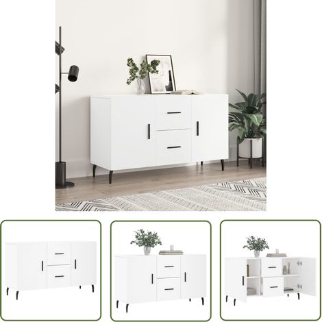 The Living Store Buffet blanc 100x36x60 cm bois d'ingénierie - Buffet Design Moderne - Buffet Blanc - Buffet Rangement - Armoire Blanche - Meuble Tv (1/5)