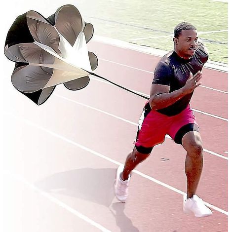 Schnelligkeitstraining für Läufer, 56-Zoll-Widerstandsfallschirm für Schnelligkeitsübungen, Laufen, Sprinten, Fußball, Schnelligkeitstraining, schwarz. (1/5)