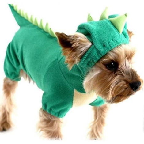 Déguisement de dinosaure pour chien à capuche pour Halloween, pour chiens de petite et moyenne taille (vert, L) (1/5)