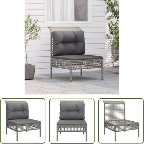 The Living Store Canapé central de jardin avec coussin Gris Résine tressée - Canapé De Jardin - Mobilier De Jardin - Salon De Jardin - Meubles De Jardin - Canapé Extérieur (1/5)