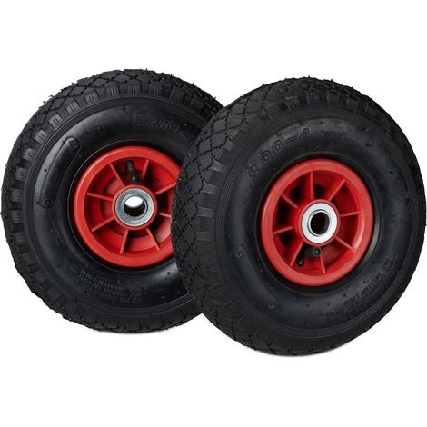 Set de 2 roues de brouette 3.00-4 Caoutchouc noir Charge max 80 kg Roulement à billes pour transport confortable (1/5)