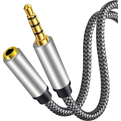 Cable alargador audio textil 4 pin jack 3.5 mm 2 M Plateado (1/5)