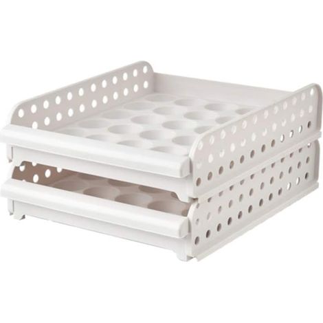 Rangement pour œufs double couche en plastique transparent, organiseur de réfrigérateur avec tiroir pour 24 œufs