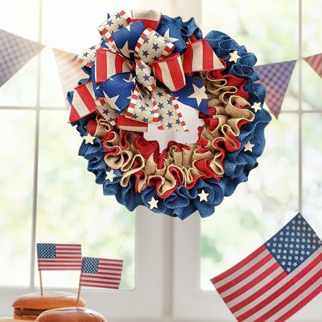 Kranz zum 4. Juli, patriotischer Kranz, Unabhängigkeitstagskranz zur Dekoration von Haustüren und Innenwänden (1/5)