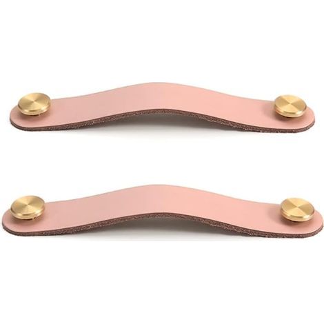 Set di 2 maniglie per armadio in ottone e pelle rosa, lunghezza 130 mm, con viti, adatte per armadi e cucine (1/5)