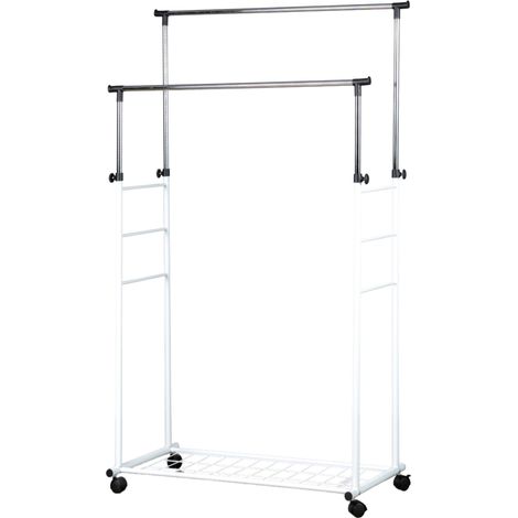 stender appendiabiti doppio estensibile bellahome con ruote in metallo bianco 45x90x104/170 cm