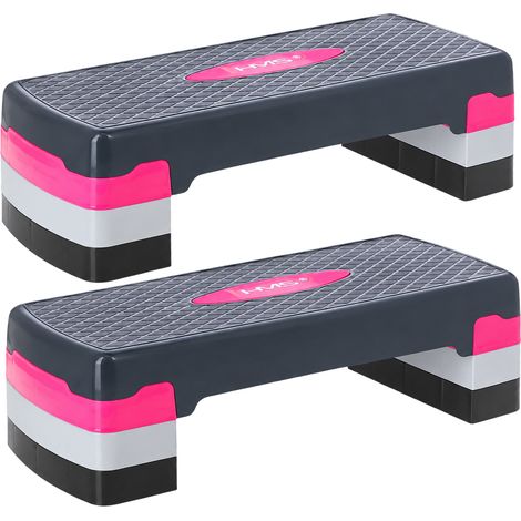 Aerobic Step Platform, Pink/Grey, Adjustable Height, 2-Pack (1/5)