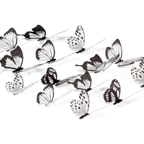72 autocollants muraux papillons à paillettes, repositionnables, 3D, noirs et blancs, avec pastilles adhésives.