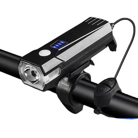 un Phare De Vlo Noir T6 Double Perle De Lampe Klaxon  Haute Luminosit Usb Rechargeable Multifonctionnel Vtt Clairage De Nuit (1/5)