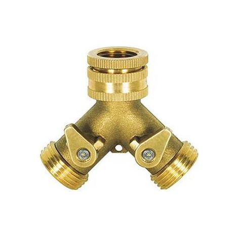 Ribiland – Nez de robinet laiton à double circuits 20 x 27 mm – Raccords pour tuyaux d'arrosage – Vannes d'arrêt pour gestion de l'eau