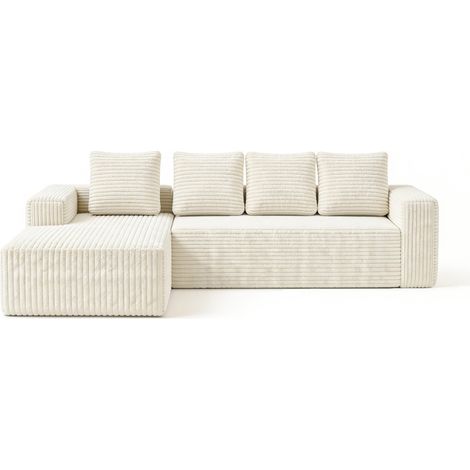 Canapé d'angle modulable avec chaise longue côté droit en tissu velours côtelé beige (1/5)