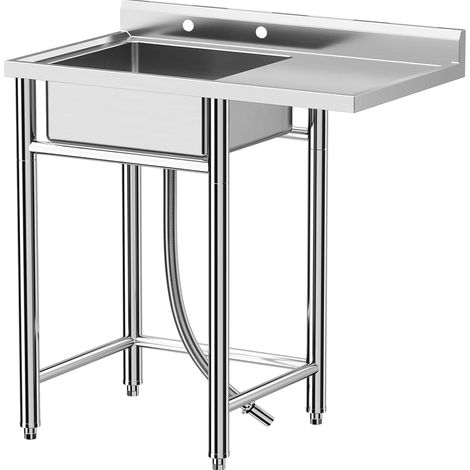 Évier autoportant simple bac 91,44 cm acier inoxydable avec dosseret usage professionnel (1/5)