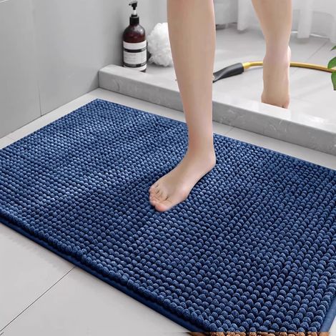 Tapis de salle de bain bleu marine 4060cm chenille ultra-doux absorbant lavable en machine adapté aux sols de salle de bain, 1 pièce (1/5)