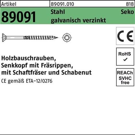 Vis à bois R 89091 SEKO ISR 10x280-T40 acier galv. 25p.