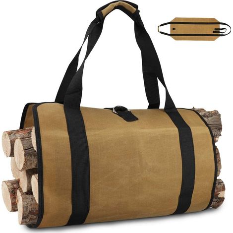 Canvas-Holztasche für Kamin, Brennholz, Aufbewahrungstasche, großes Fassungsvermögen, Outdoor-Holzträger, gewachster Holz-Holzträger mit Griffen, robuste Holz-Tragetasche (98 x 45 cm) (1/4)