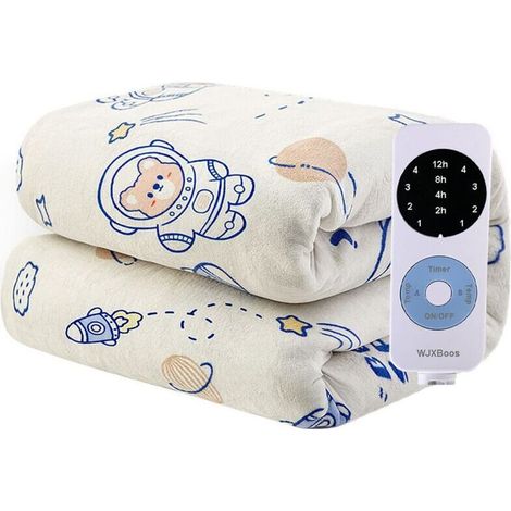 Electric blanket, Flannel heated blanket, Dual control, 4 heat settings, 12-hour timer with automatic shut-off, Fast heating (Beige, 180 x 200 cm) (1/4)
