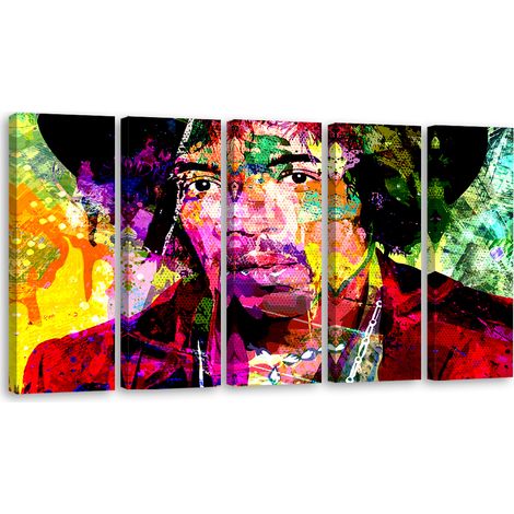 Tableau sur toile en 5 parties Jimmy Hendrix Musique 200x100 (1/5)