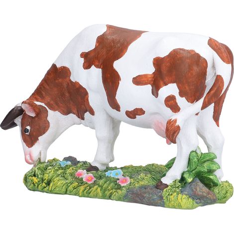 Figurines de vaches brunes et blanches, modèle de vache ornemental, sculpture animale en résine, objet de décoration pour la maison, vache à tête basse (1/5)