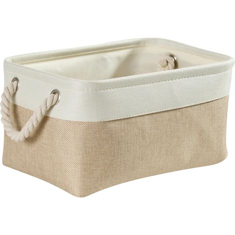 Boîte de rangement rectangulaire en tissu pliable avec poignée - pour jouets, dressing, armoire - Moyen - Kaki clair blanc
