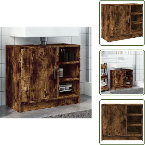 Armoire de lavabo chêne fumé 63x29x55 cm bois d'ingénierie - Meuble De Salle De Bain - Armoire De Lavabo - Rangement Salle De Bain - Meuble Sous Lavabo - Étagères Salle De Bain