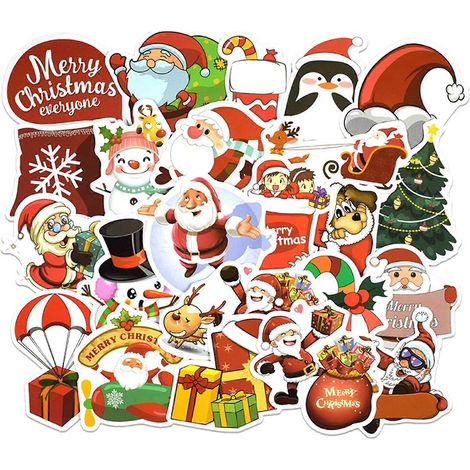 Lot de 25 autocollants de Noël, Père Noël, bonhomme de neige, décoratifs pour valise, ordinateur portable, stickers de décoration. (1/4)