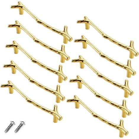 Lote de 10 tiradores de cajón vintage de aleación de zinc para armario, cajón, casa de campo, cabaña (96 mm, oro) (1/5)