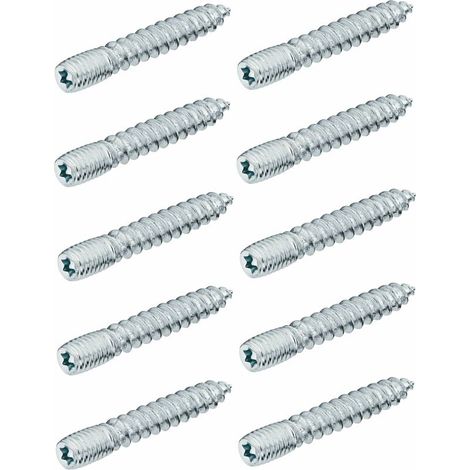 – Lot de 10 vis à double filetage M6 x 80mm – Assemblage sans tête – Empreinte torx – Pour métaux et bois – Fixation pieds de meubles (1/2)